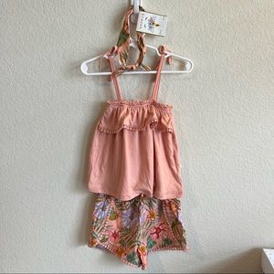 Toddler Girl Pink Tropical Tank Top, Shorts, and Headband Set - 3T